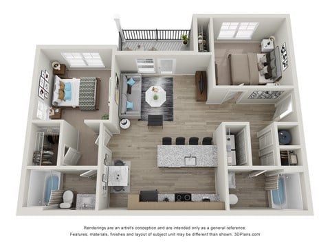 Floor plan for 2 beds, 2 baths, 949 sqft